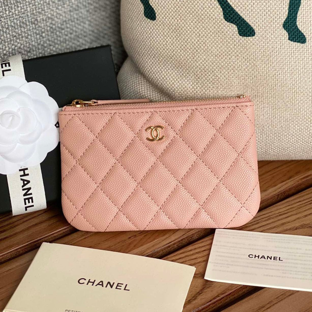 Chanel Classic Small 15 Zipped Pouch in Light Pink Grained Calfskin