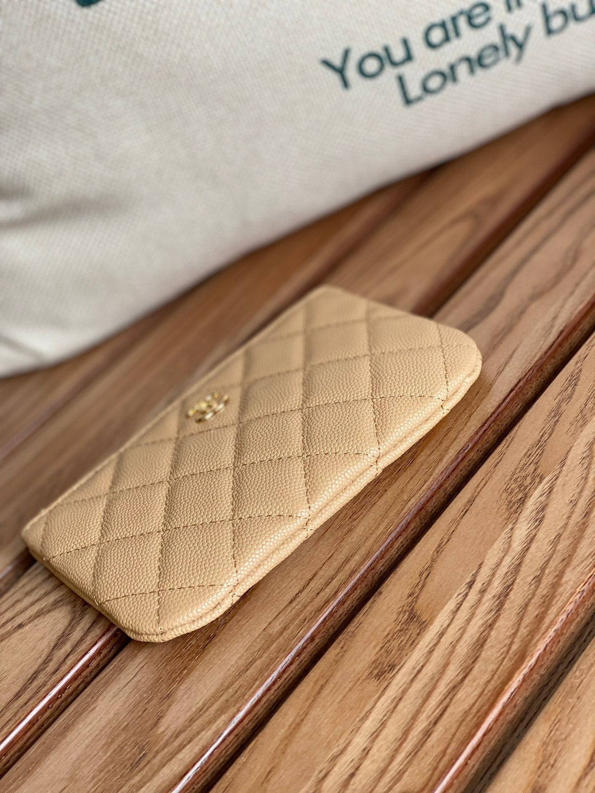 Chanel Classic Small 15 Zipped Pouch in Dark Beige Grained Calfskin