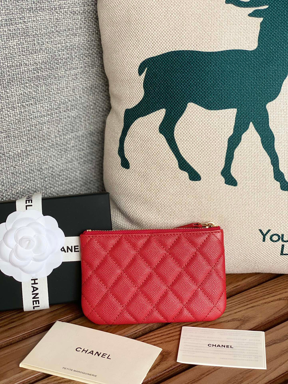 Chanel Classic Small 15 Zipped Pouch in Crimson Red Grained Calfskin