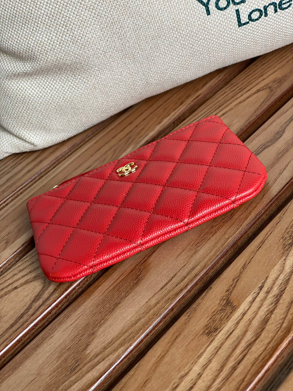 Chanel Classic Small 15 Zipped Pouch in Crimson Red Grained Calfskin