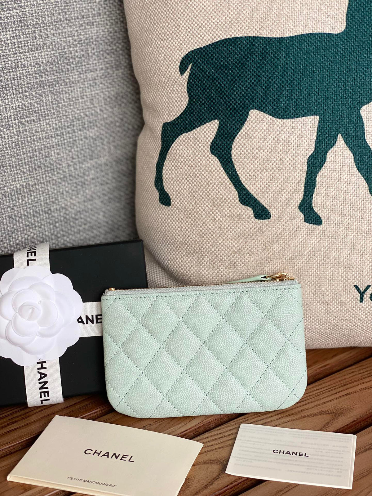 Chanel Classic Small 15 Zipped Pouch in Sky Blue Grained Calfskin