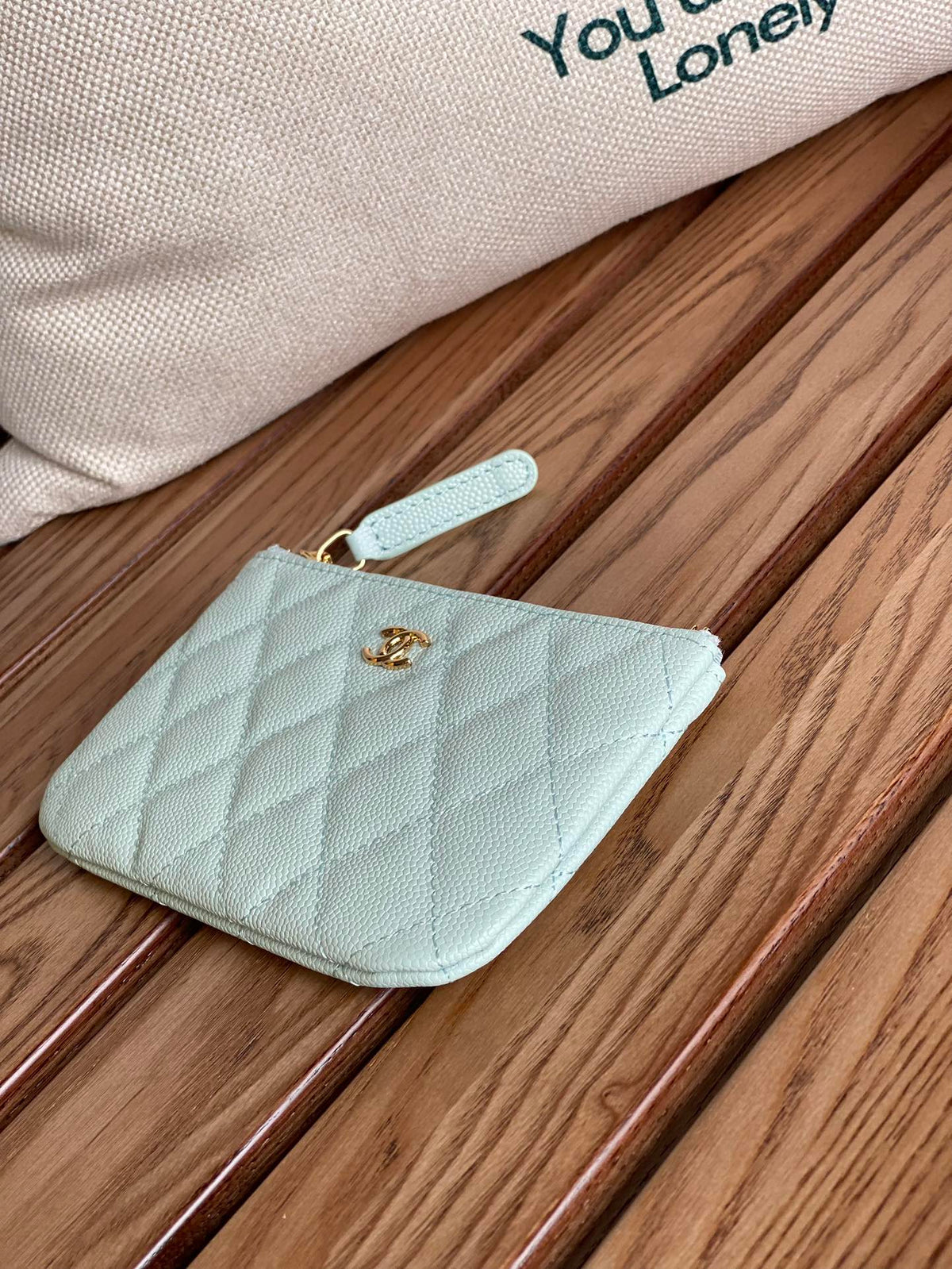 Chanel Classic Small 15 Zipped Pouch in Sky Blue Grained Calfskin