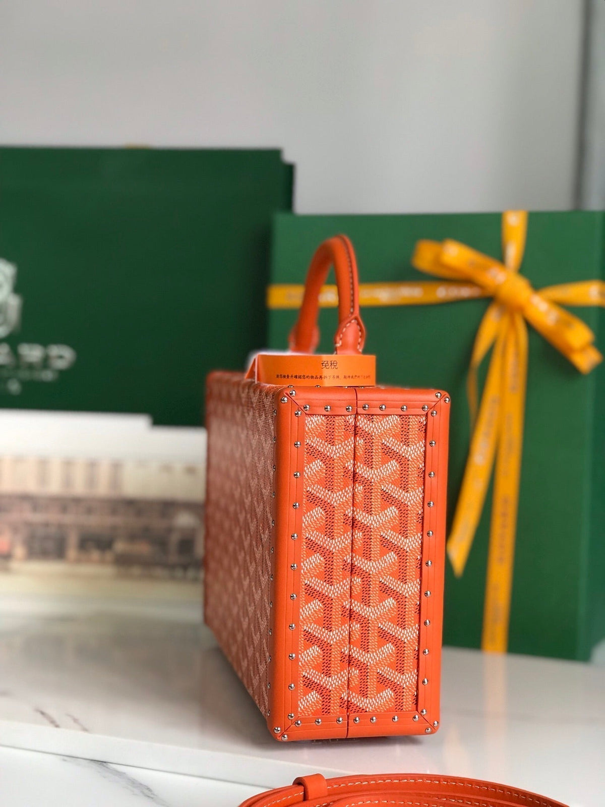 Goyard Grand Hôtel Trunk Bag 24 in Orange Goyardine Canvas and Calfskin