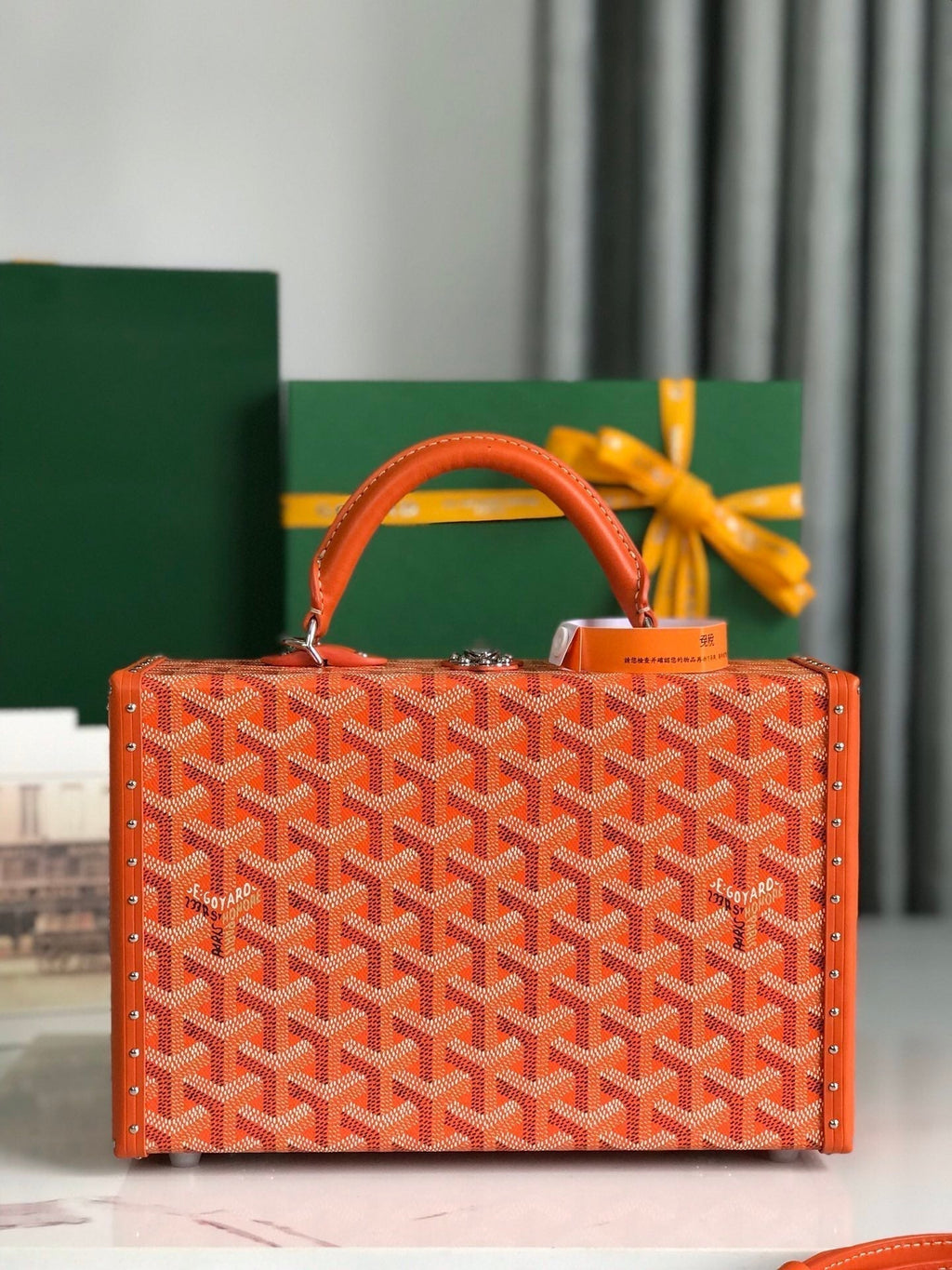 Goyard Grand Hôtel Trunk Bag 24 in Orange Goyardine Canvas and Calfskin
