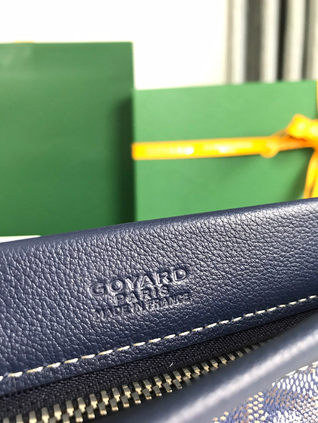 Goyard Conti Pouch 24 in Navy Blue Lambskin and Goyardine Canvas