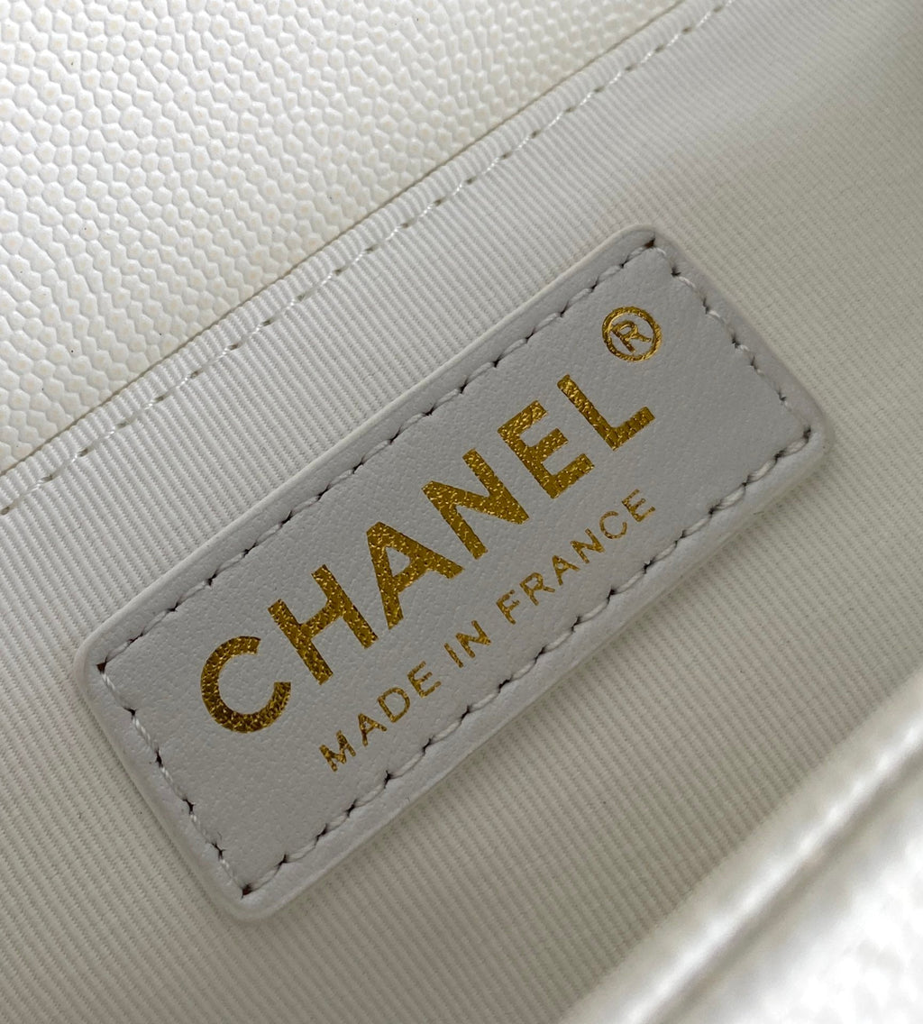 Chanel Medium 25 Boy Bag in White Lambskin Gold Hardware
