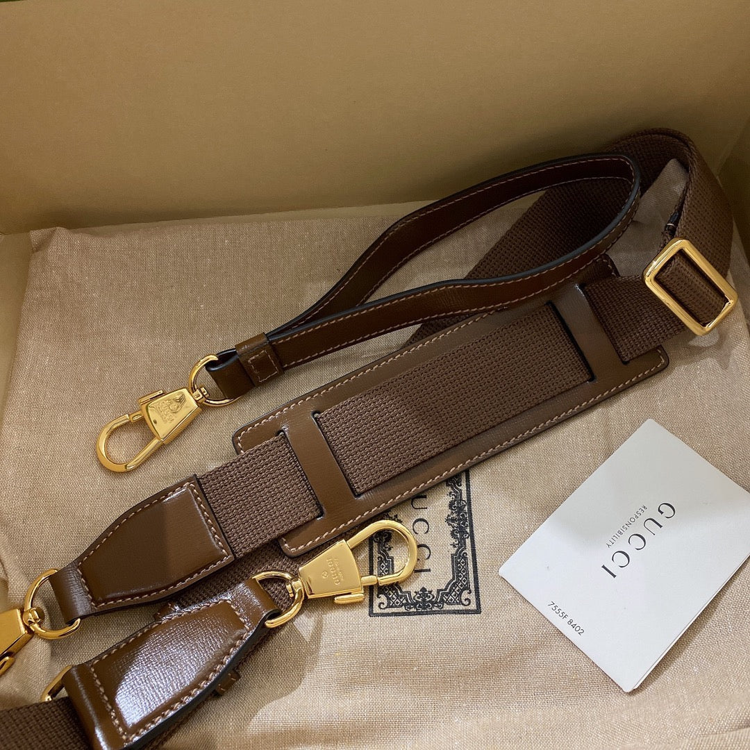 Gucci Small 21 Crossbody Bag with Tag in Beige Canvas and Brown Calfskin