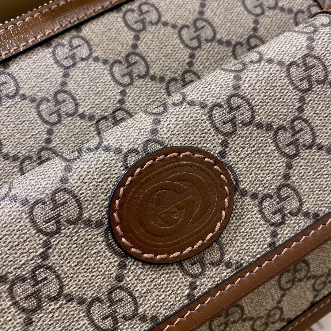 Gucci Small 21 Crossbody Bag with Tag in Beige Canvas and Brown Calfskin