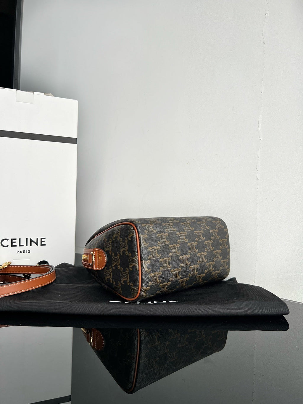 Celine Boston Triphome 19 Black Pattern Calfskin Bag