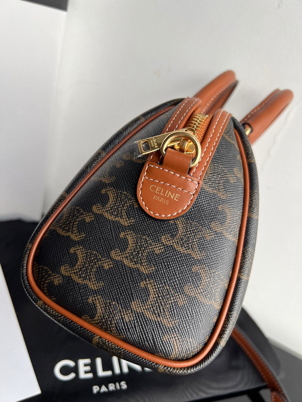 Celine Boston Triphome 19 Black Pattern Calfskin Bag
