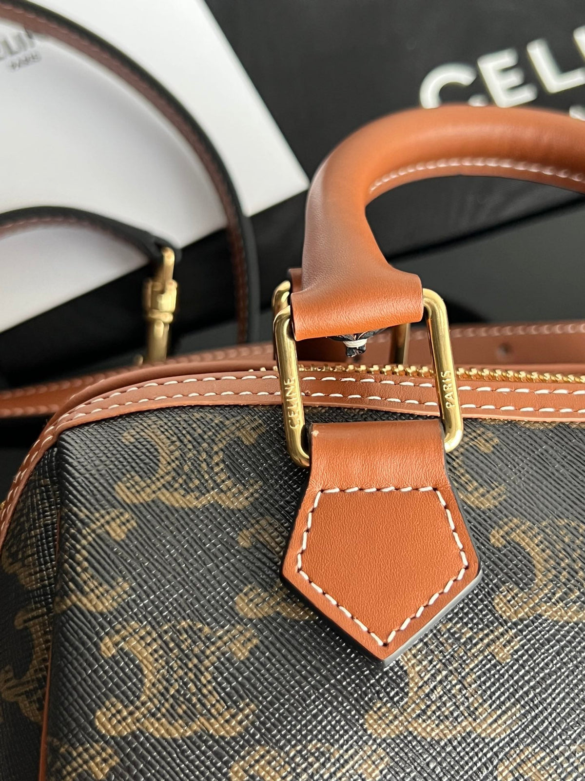 Celine Boston Triphome 19 Black Pattern Calfskin Bag