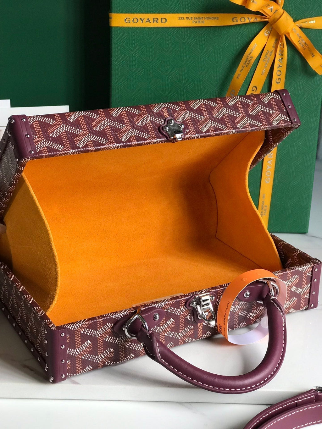 Goyard Grand Hôtel Trunk Bag 24 in Burgundy Red Goyardine Canvas and Calfskin
