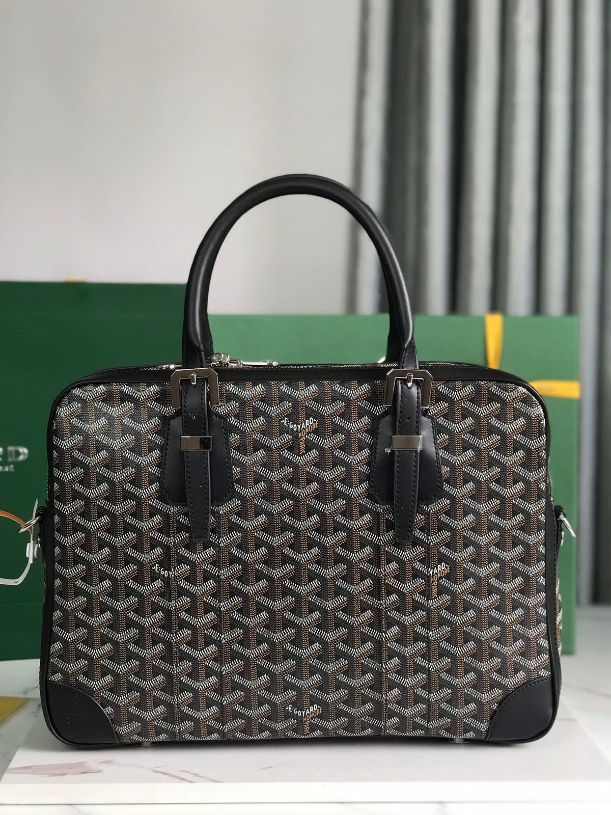 Goyard Ambassade Document Case 35 in Black Goyardine Canvas Bag