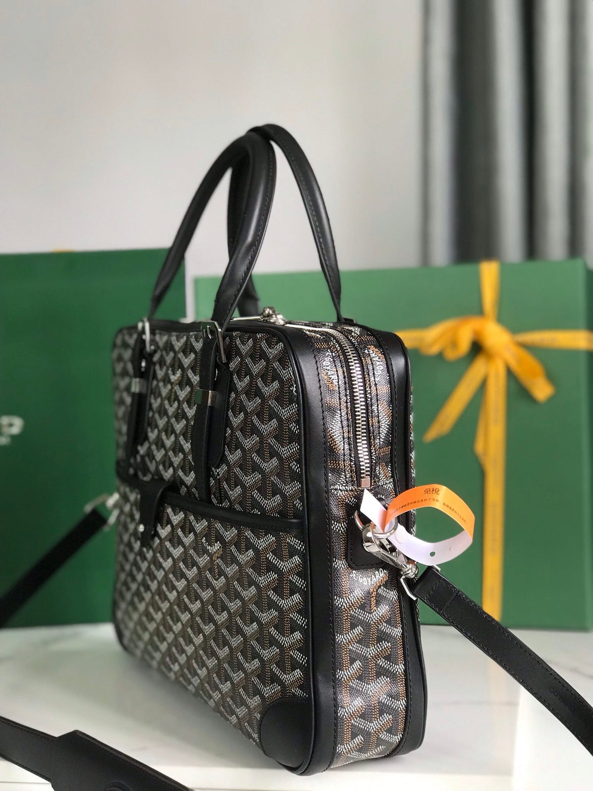 Goyard Ambassade Document Case 35 in Black Goyardine Canvas Bag