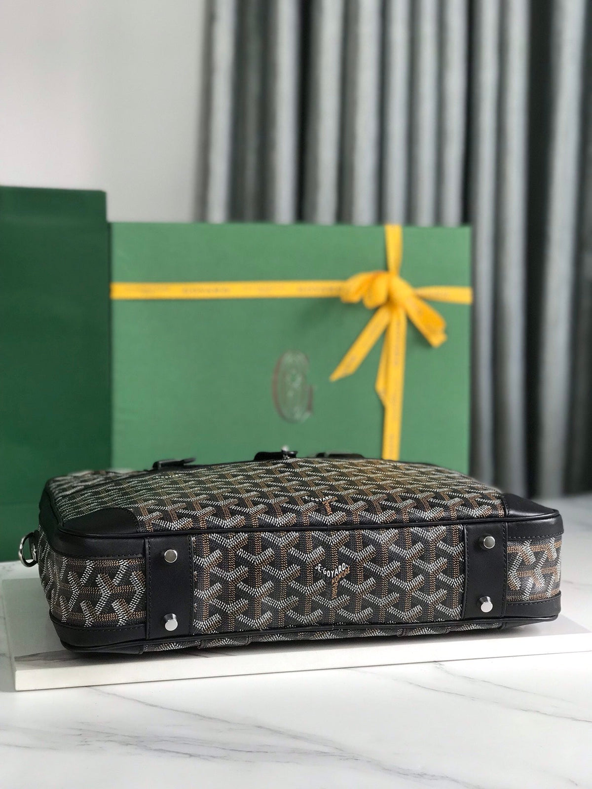 Goyard Ambassade Document Case 35 in Black Goyardine Canvas Bag