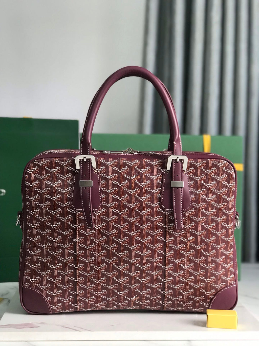 Goyard Ambassade Document Case 35 in Wine Red Goyardine Canvas Bag