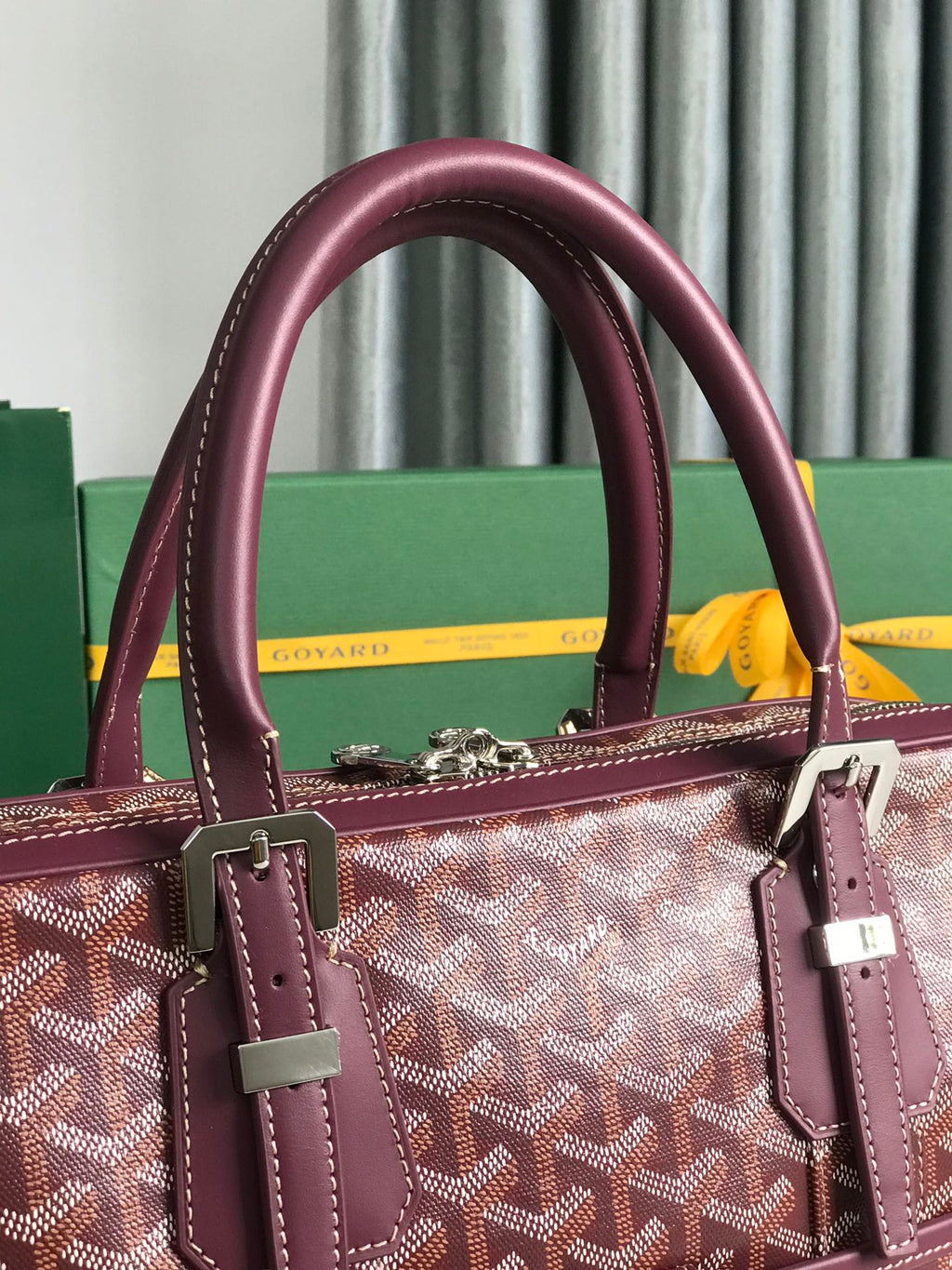 Goyard Ambassade Document Case 35 in Wine Red Goyardine Canvas Bag
