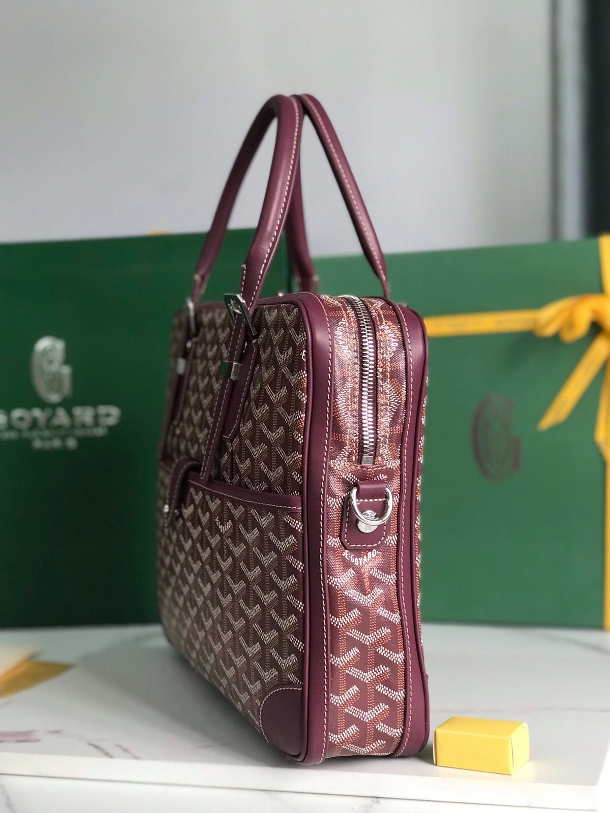 Goyard Ambassade Document Case 35 in Wine Red Goyardine Canvas Bag