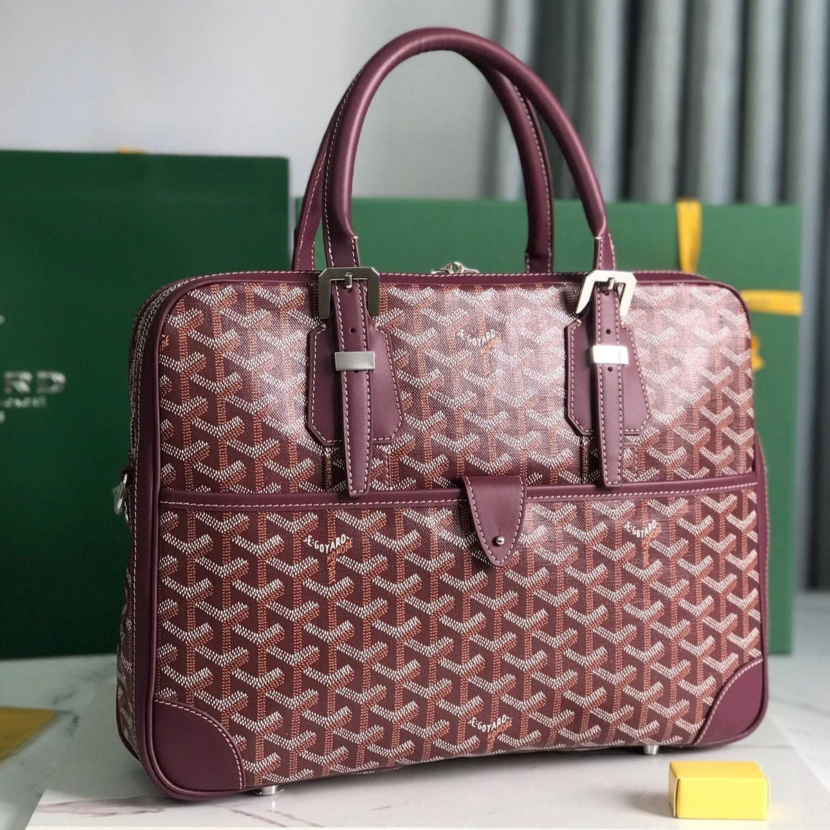 Goyard Ambassade Document Case 35 in Wine Red Goyardine Canvas Bag