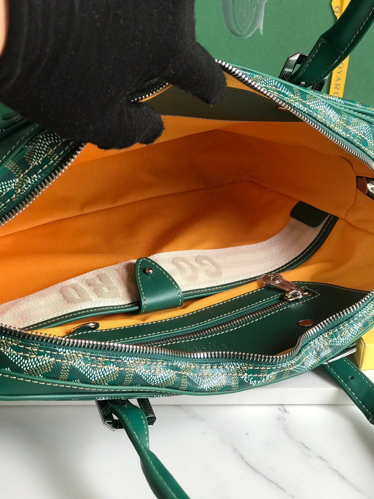 Goyard Ambassade Document Case 35 in Green Goyardine Canvas Bag