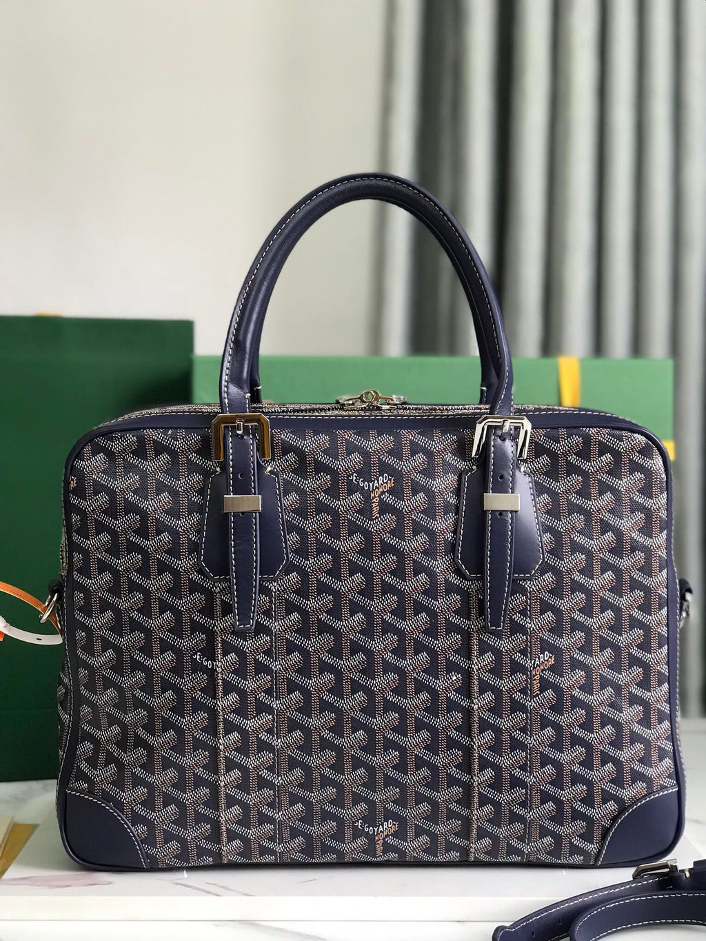Goyard Ambassade Document Case 35 in Navy Blue Goyardine Canvas Bag