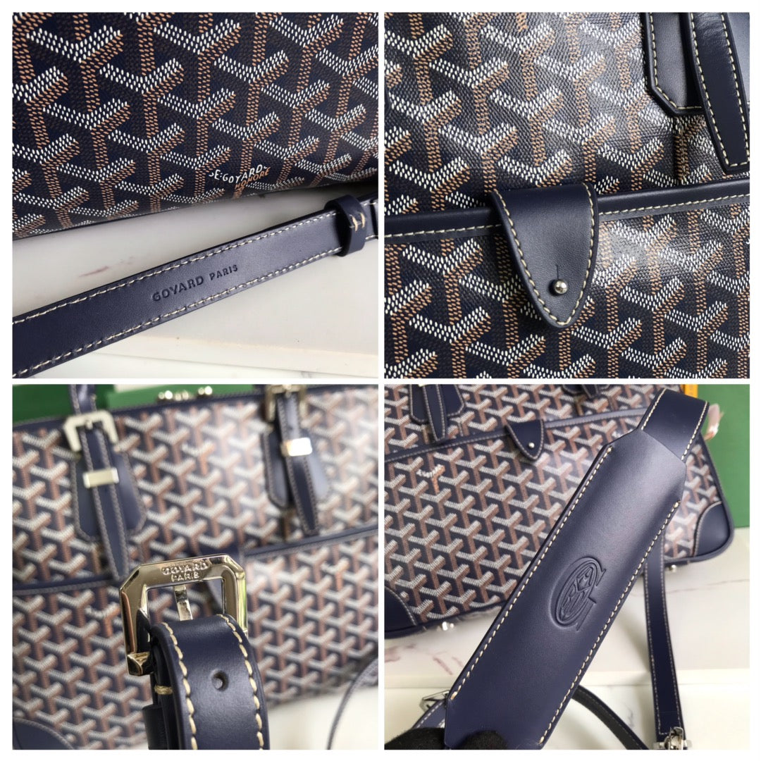 Goyard Ambassade Document Case 35 in Navy Blue Goyardine Canvas Bag