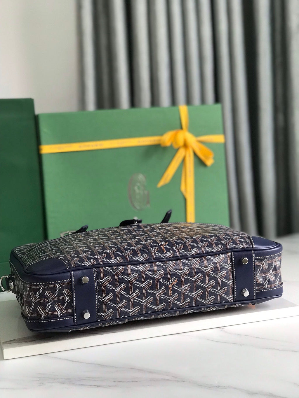 Goyard Ambassade Document Case 35 in Navy Blue Goyardine Canvas Bag