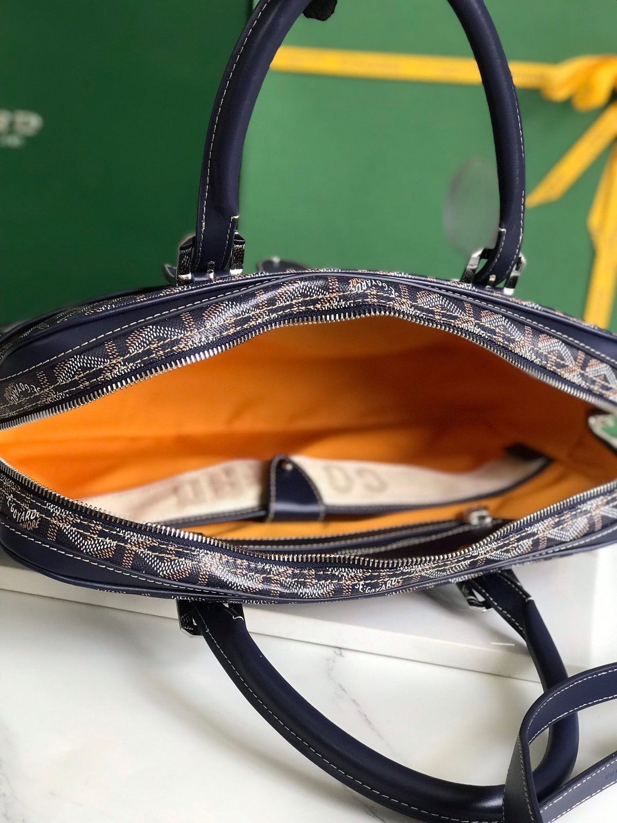 Goyard Ambassade Document Case 35 in Navy Blue Goyardine Canvas Bag