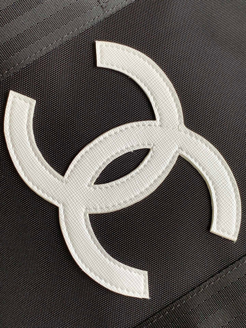 Chanel Travel Bag 45 in Black Canvas with White Logo