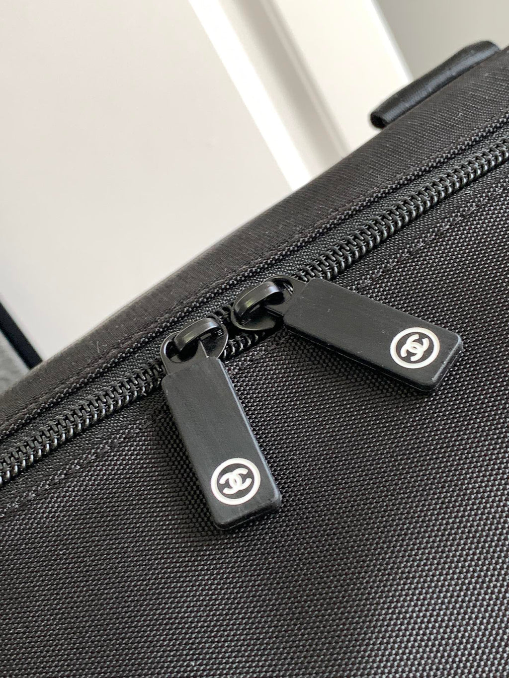 Chanel Travel Bag 45 in Black Canvas with White Logo