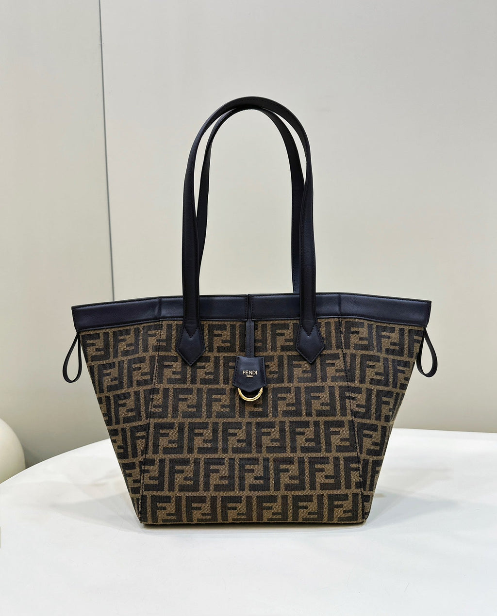 Fendi Origami Medium 27 Brown Mix Black Ff Jacquard Fabric Bag