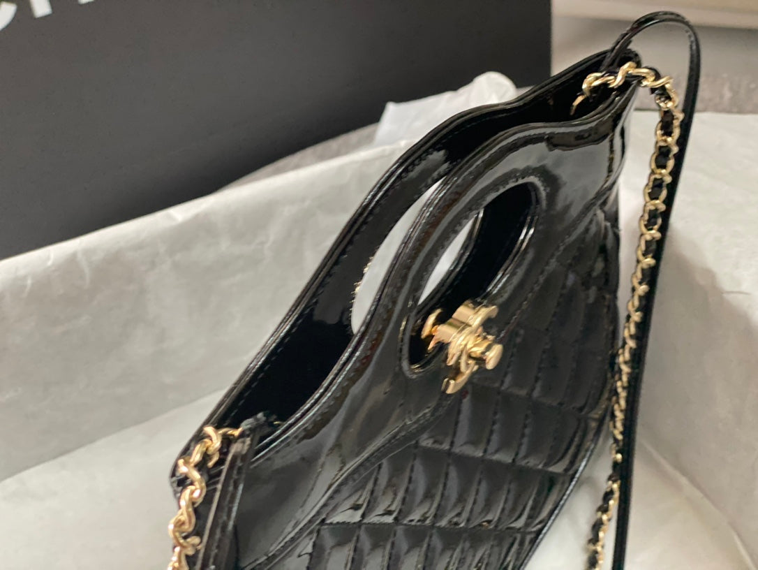 Chanel Mini 23 Shopping Bag in Glossy Black Calfskin