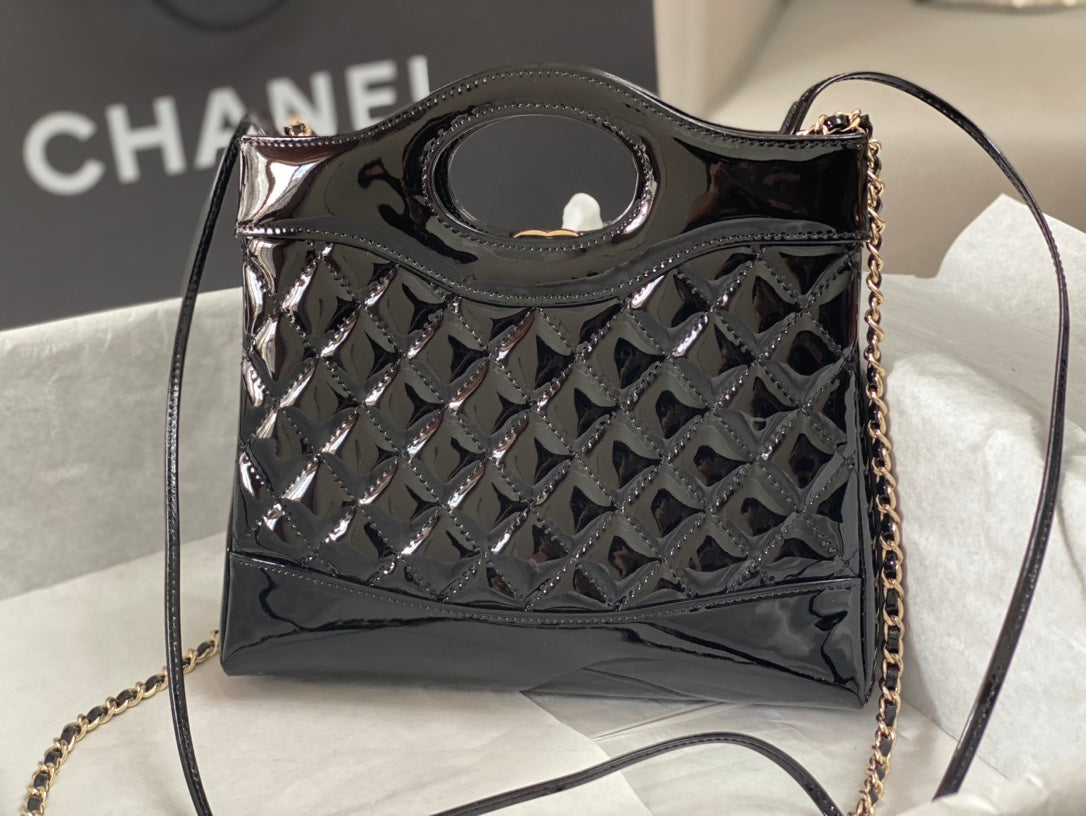 Chanel Mini 23 Shopping Bag in Glossy Black Calfskin