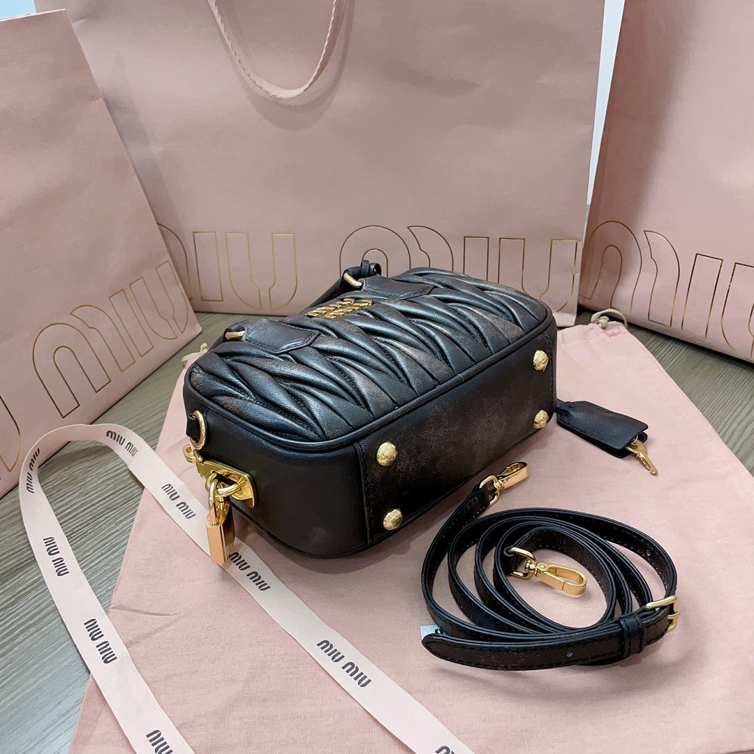 Arcadie Matelassé Nappa Small Bag 19 in Black Lambskin Gold Hardware