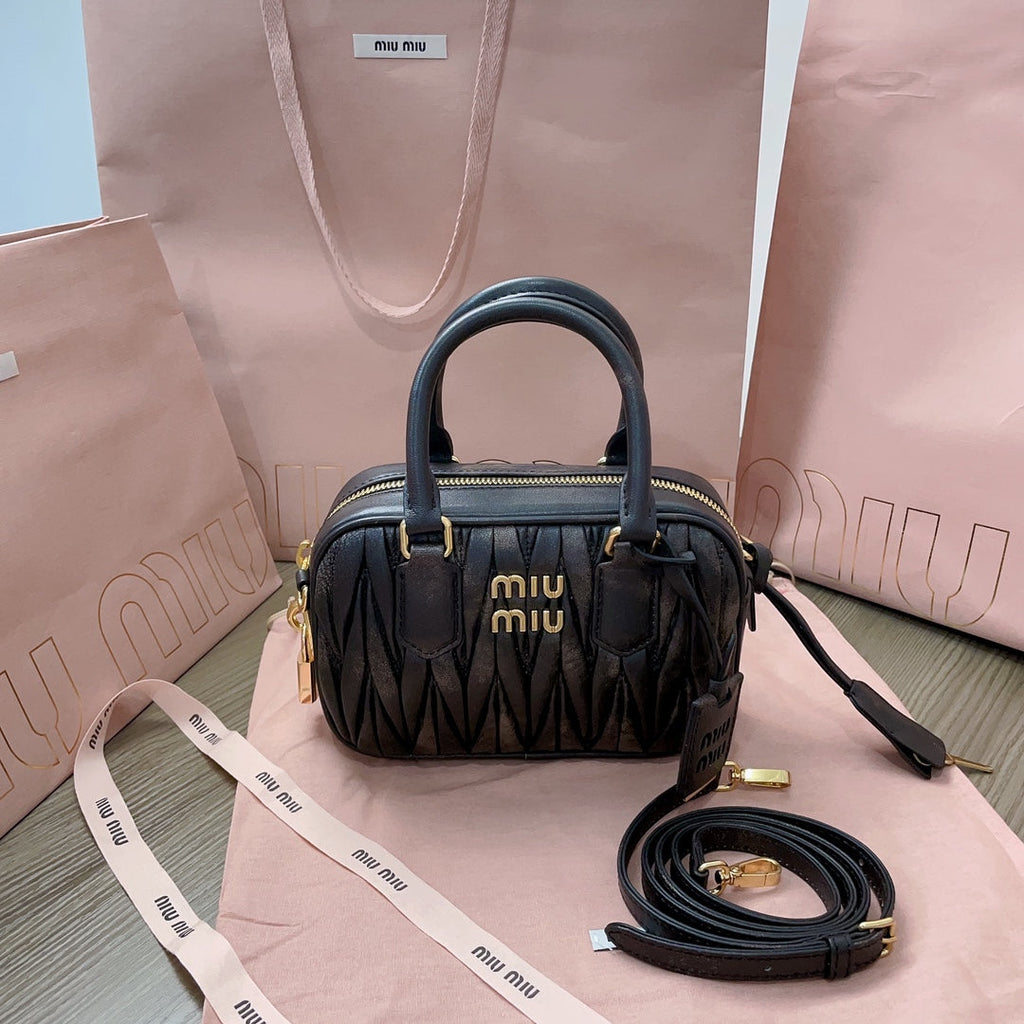 Arcadie Matelassé Nappa Small Bag 19 in Black Lambskin Gold Hardware