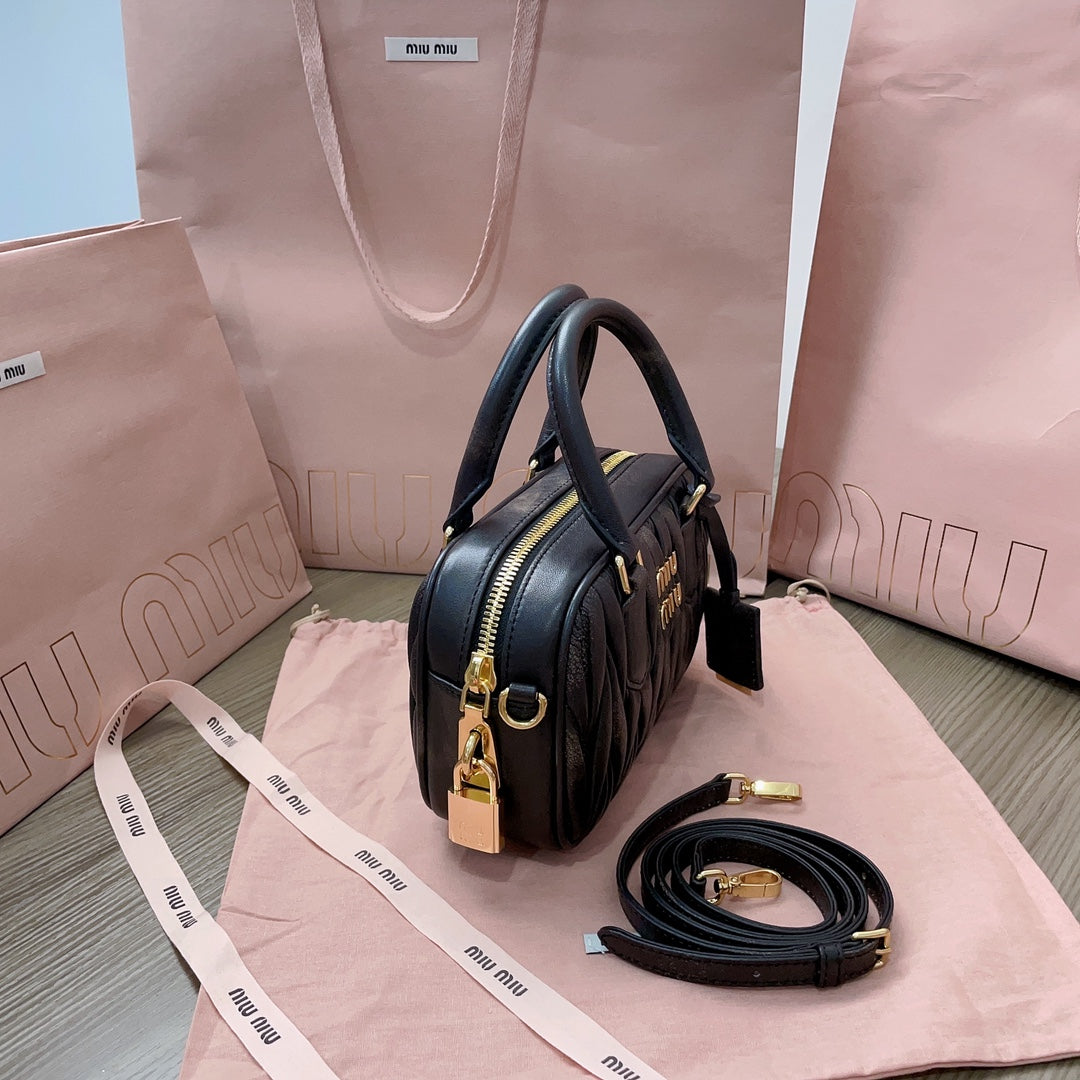 Arcadie Matelassé Nappa Small Bag 19 in Black Lambskin Gold Hardware