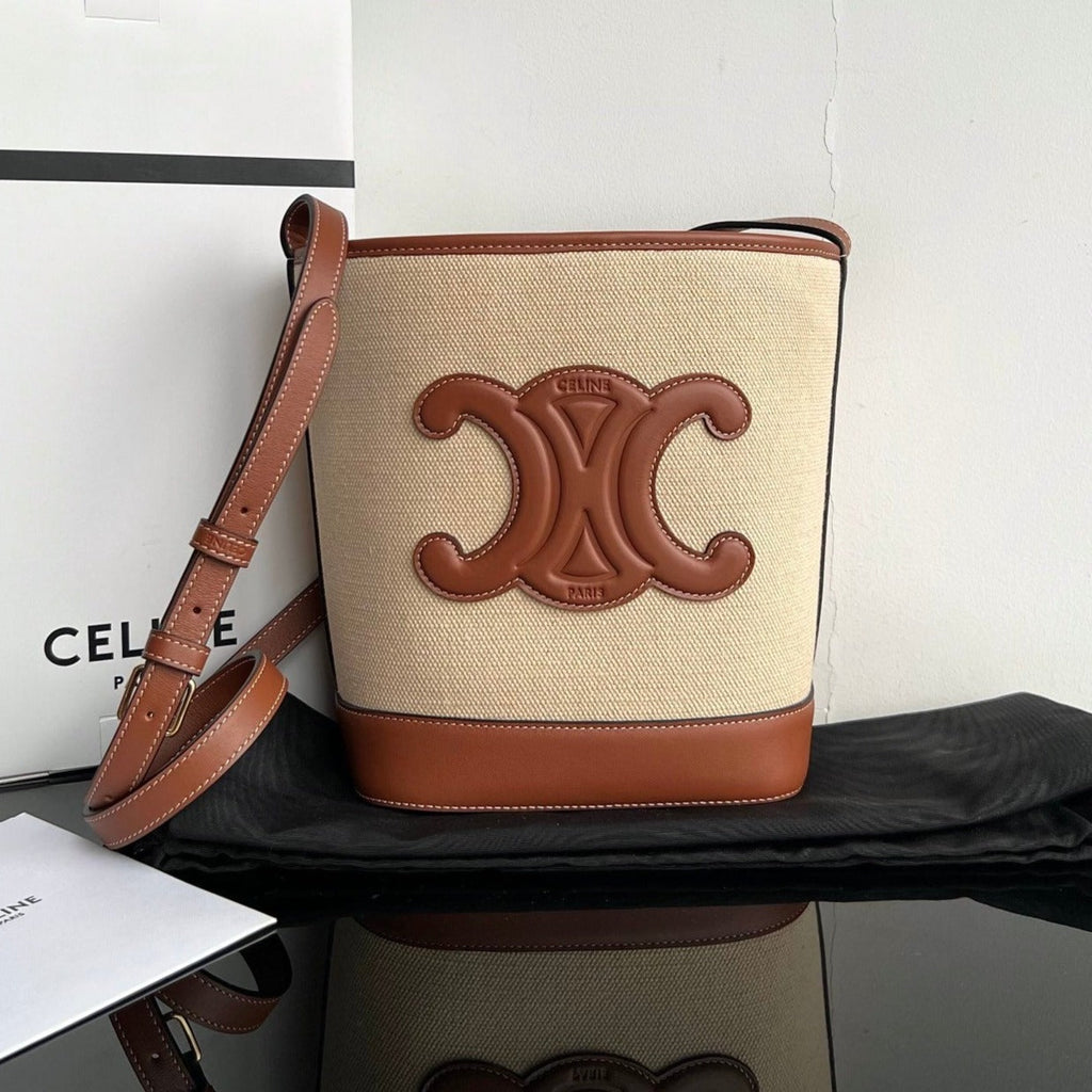 Celine Bucket Cuir Triomphe 24 Beige Brown Calfskin