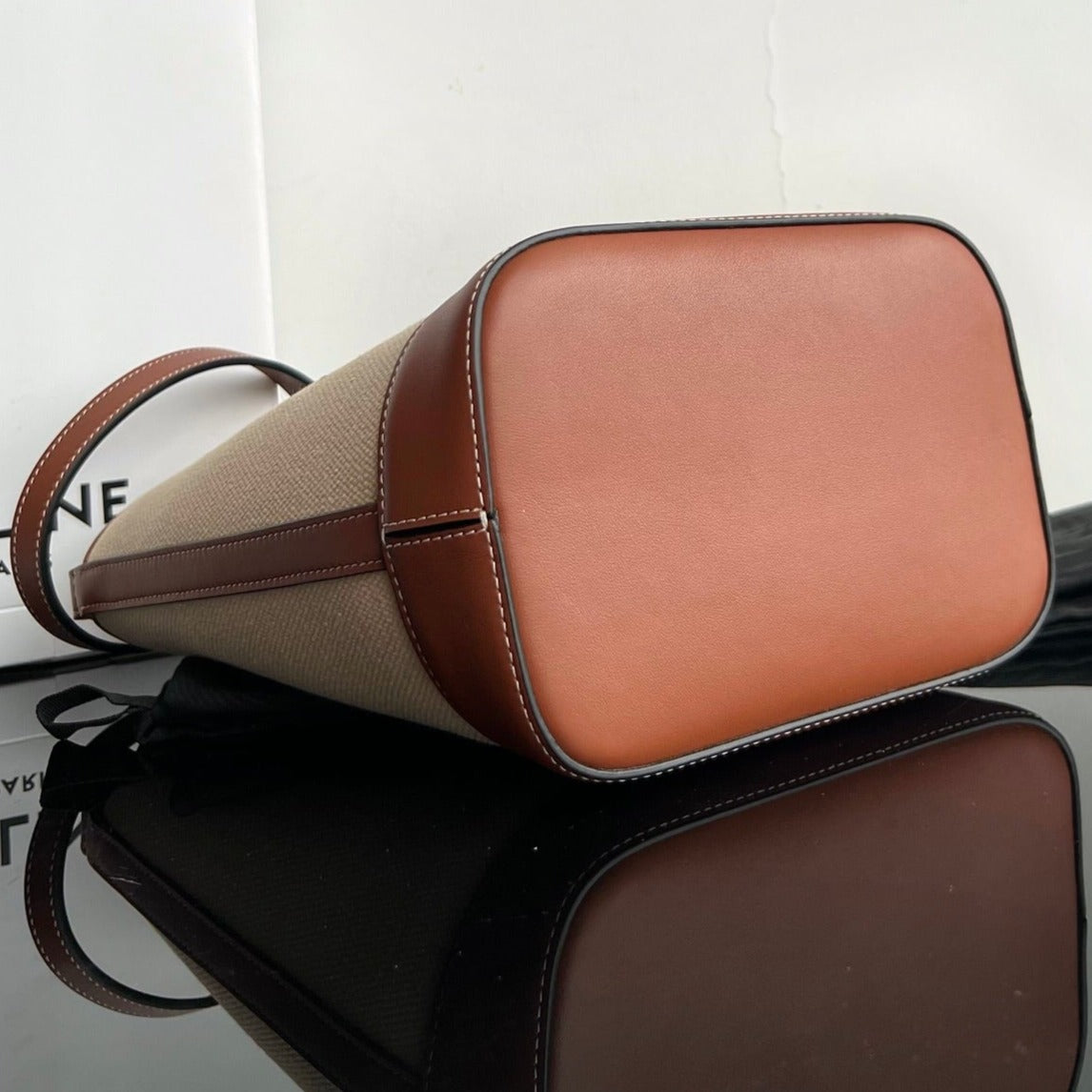 Celine Bucket Cuir Triomphe 24 Beige Brown Calfskin