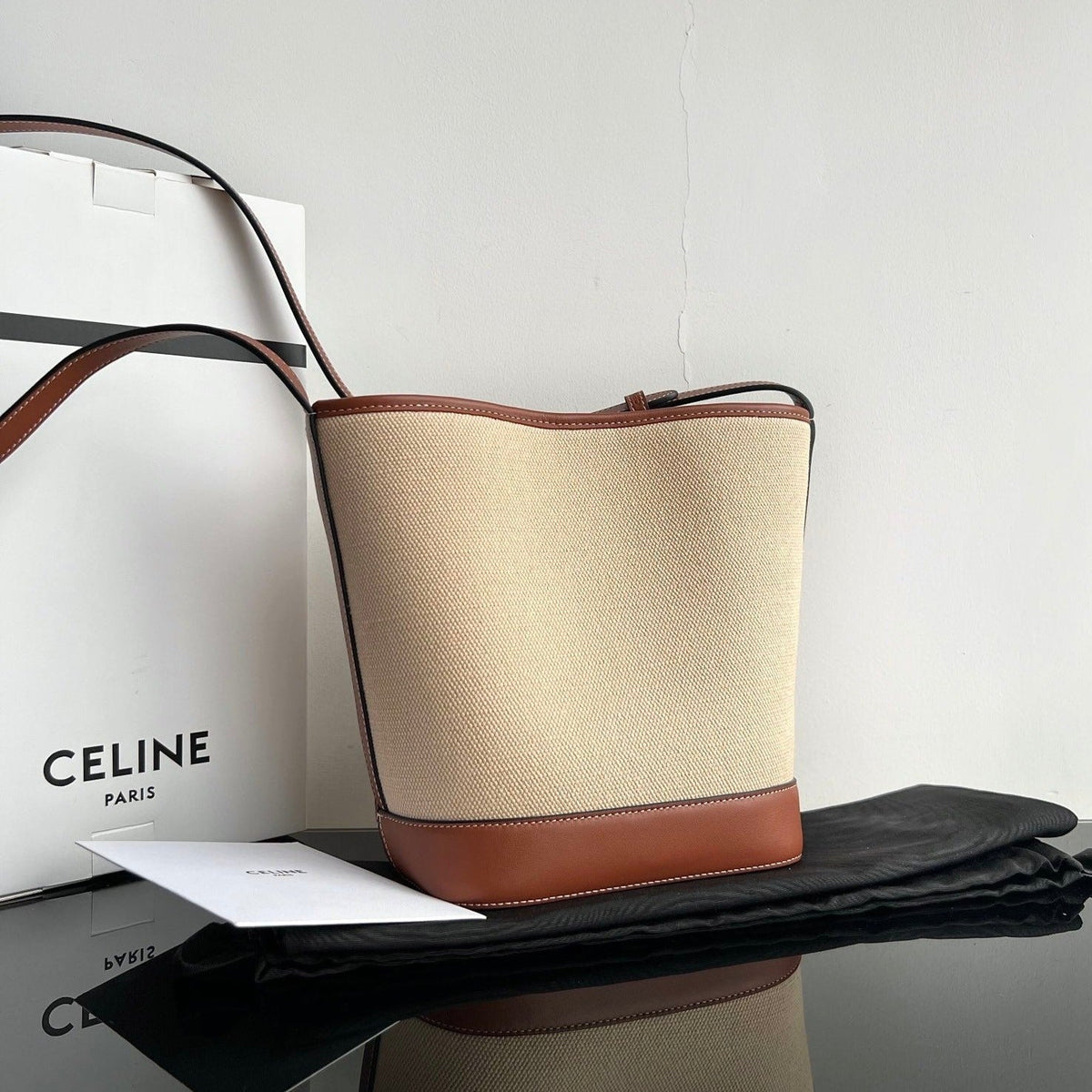 Celine Bucket Cuir Triomphe 24 Beige Brown Calfskin