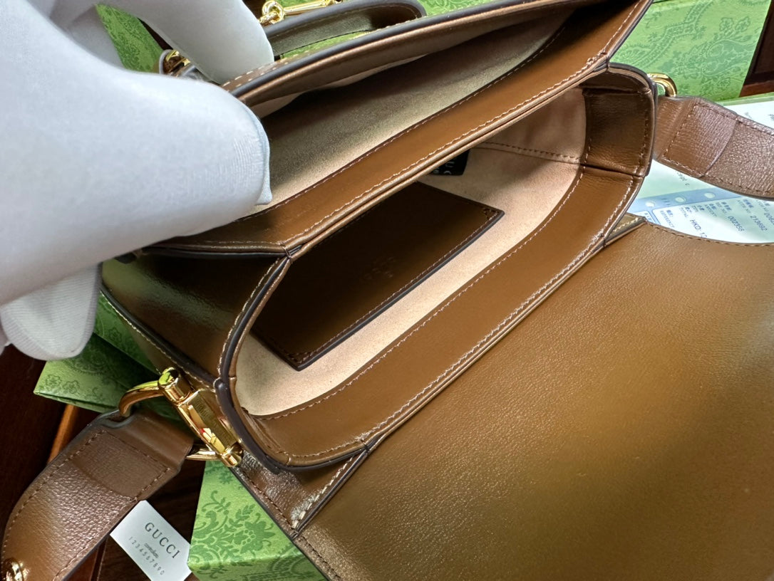 Gucci 18 Horsebit 1955 Mini Bag Beige Canvas and Ebony Calfskin