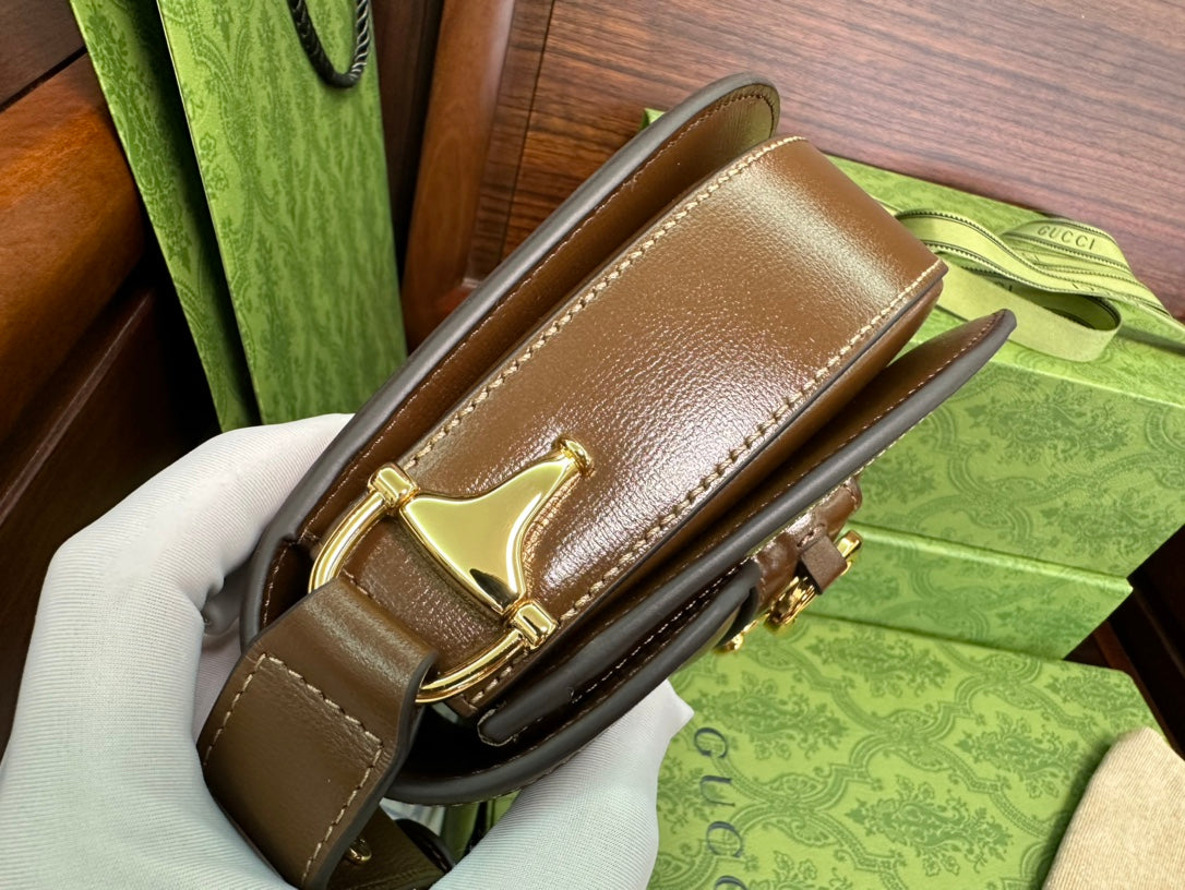 Gucci 18 Horsebit 1955 Mini Bag Beige Canvas and Ebony Calfskin