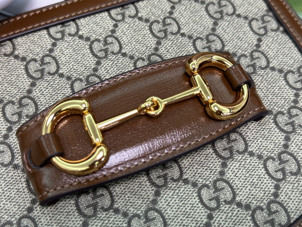 Gucci 18 Horsebit 1955 Mini Bag Beige Canvas and Ebony Calfskin
