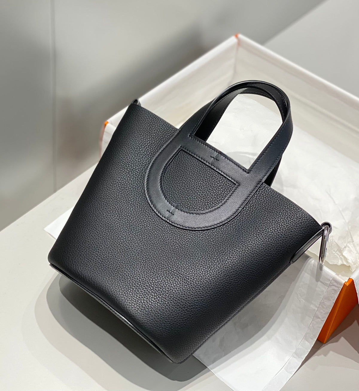 Hermes 25S in the Loop 18 in Black Calfskin Silver Hardware Bag