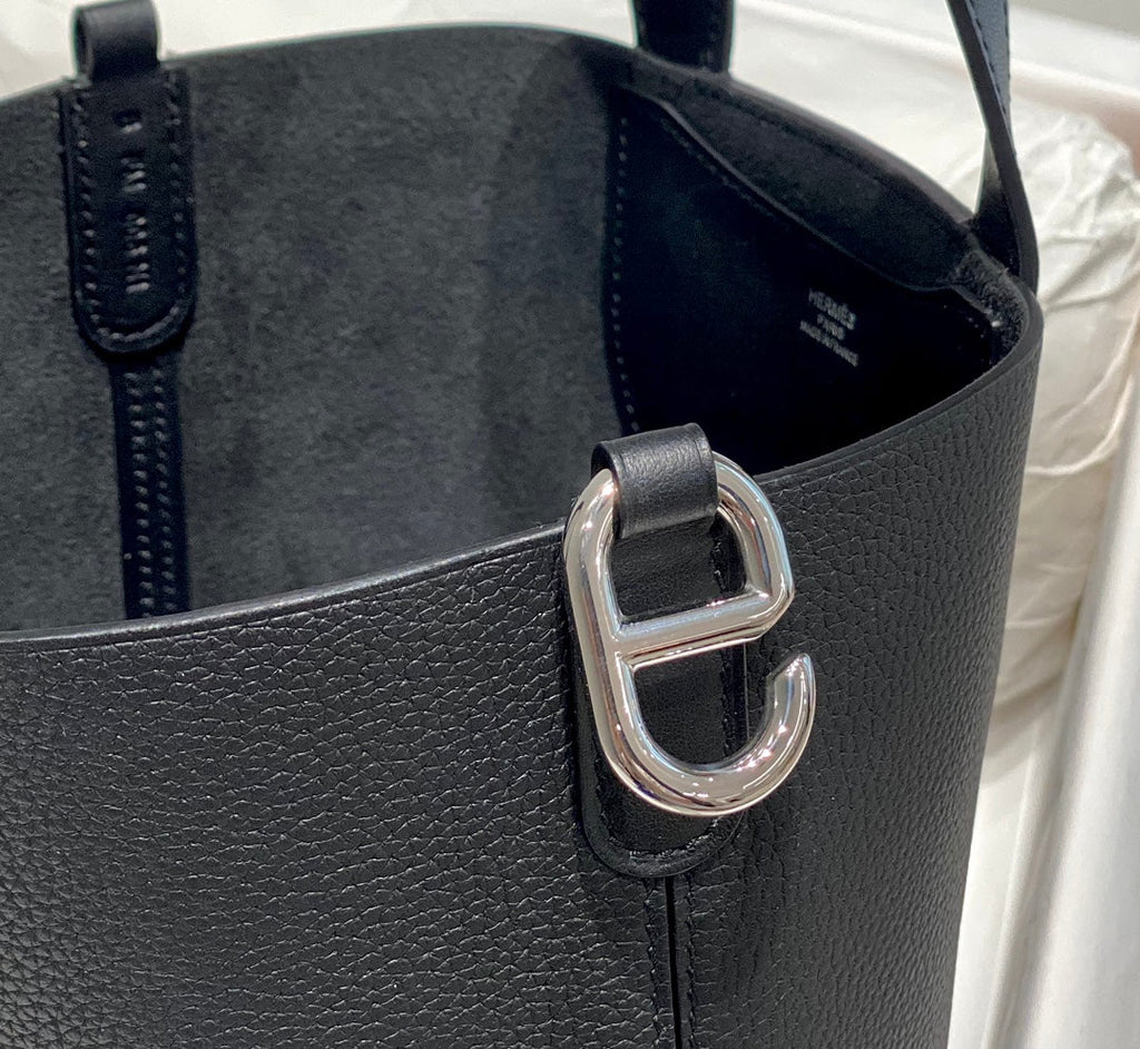 Hermes 25S in the Loop 18 in Black Calfskin Silver Hardware Bag
