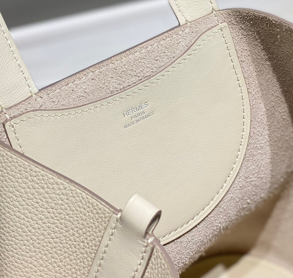 Hermes 25S in the Loop 18 in Ivory Calfskin Silver Hardware Bag