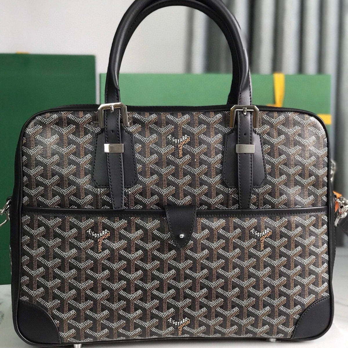Goyard Ambassade Document Case 35 in Black Goyardine Canvas Bag