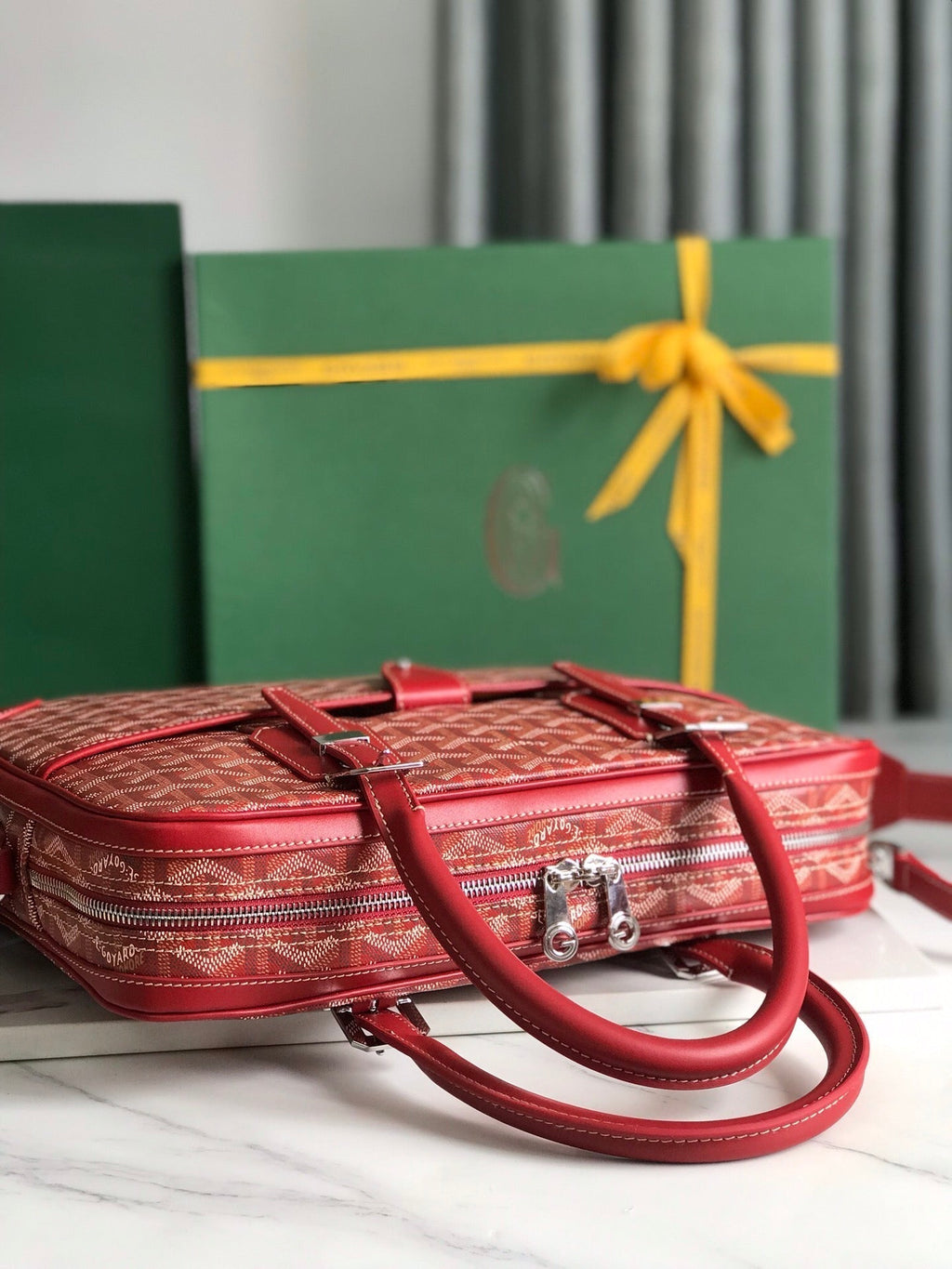 Goyard Ambassade Document Case 35 in Classic Red Goyardine Canvas Bag