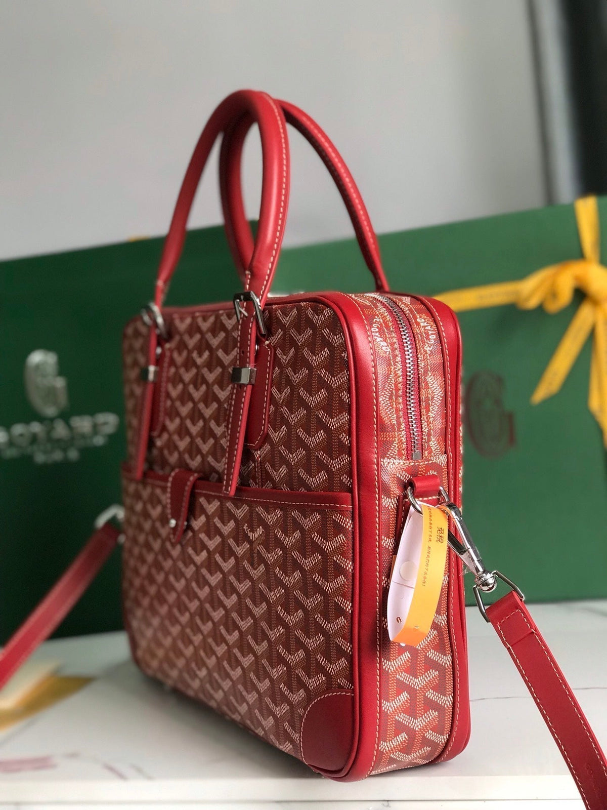 Goyard Ambassade Document Case 35 in Classic Red Goyardine Canvas Bag
