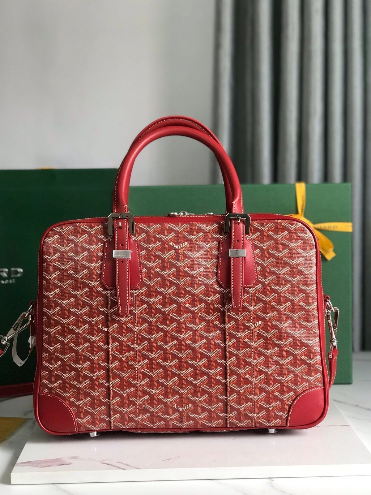 Goyard Ambassade Document Case 35 in Classic Red Goyardine Canvas Bag