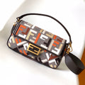 Fend Baguette Brown and Multicolour Canvas Bag 27 with Ff Embroidery Ghw